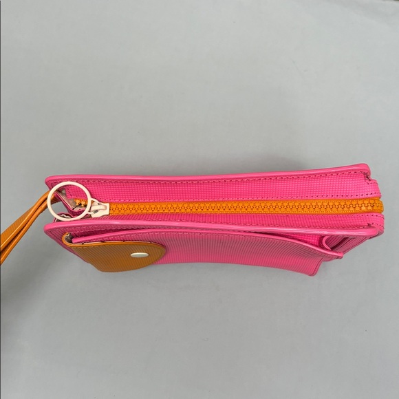 KATE SPADE SATURDAY Pink/Orange Leather Zip Bag Snap Phone Pouch Wristlet Purse - Picture 4 of 10